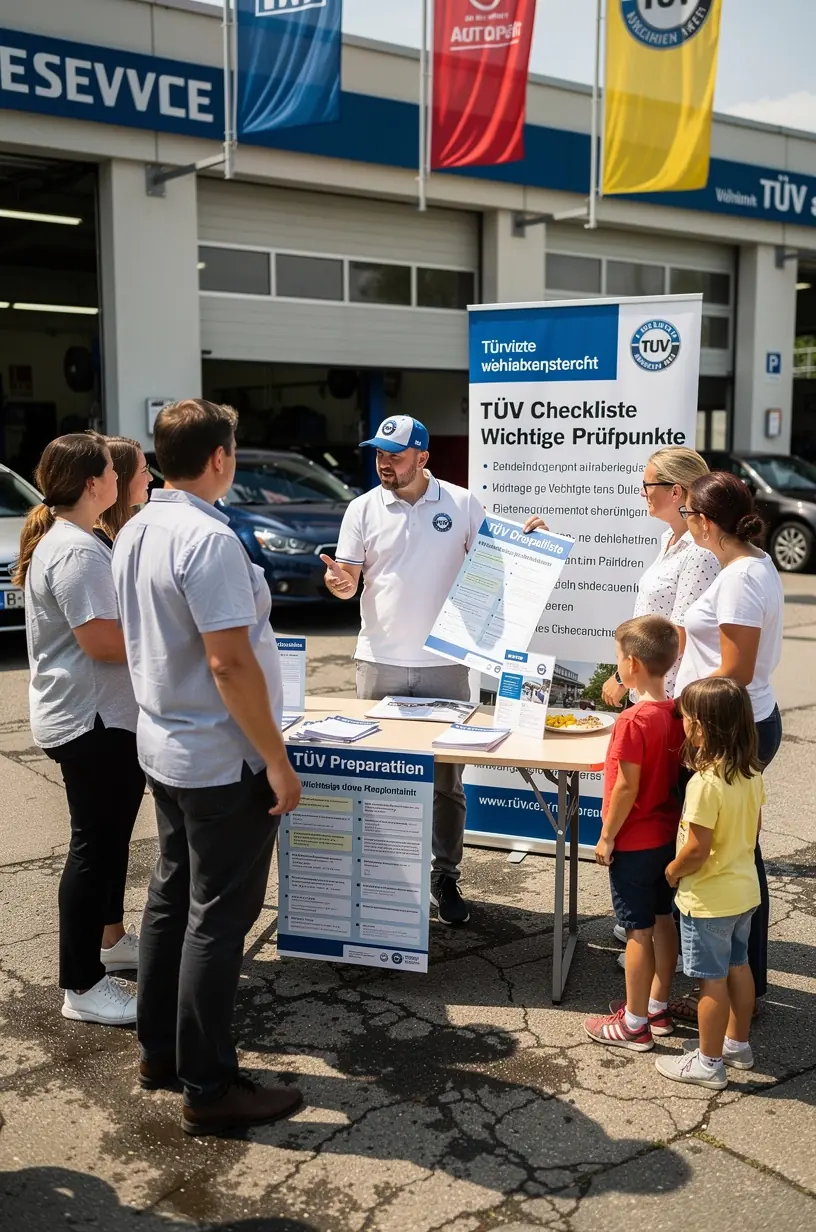 Fahrer nutzt praktische Checkliste zur Vorbereitung auf die Hauptuntersuchung beim TÜV in Deutschland.